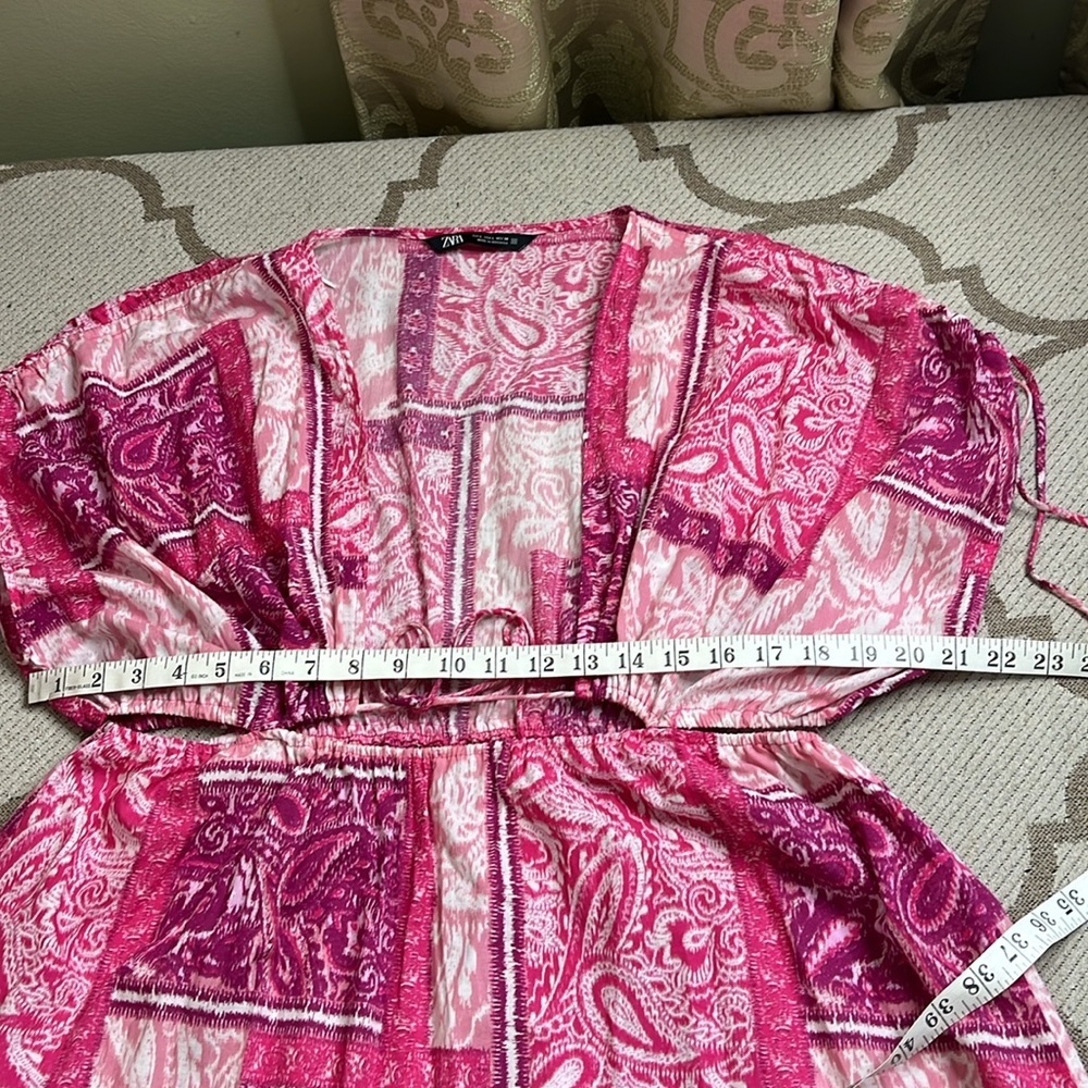 ZARA MAXI DRESS CUT OUT PATCHWORK PINK FUCHSIA LONG COTTON, 3709/917,size large - Picture 7 of 16